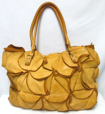 Costanza Rota Petalosa Italian Leather Tote Handbag Purse Yellow Petals Italy
