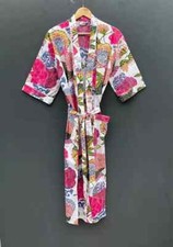 Indian Cotton Floral Kimono Handmade Kimono White Bath Robe Night Maxi Gown Robe