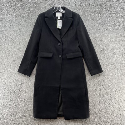 HM Coat Womens XS Black Overcoat Long Collared Business