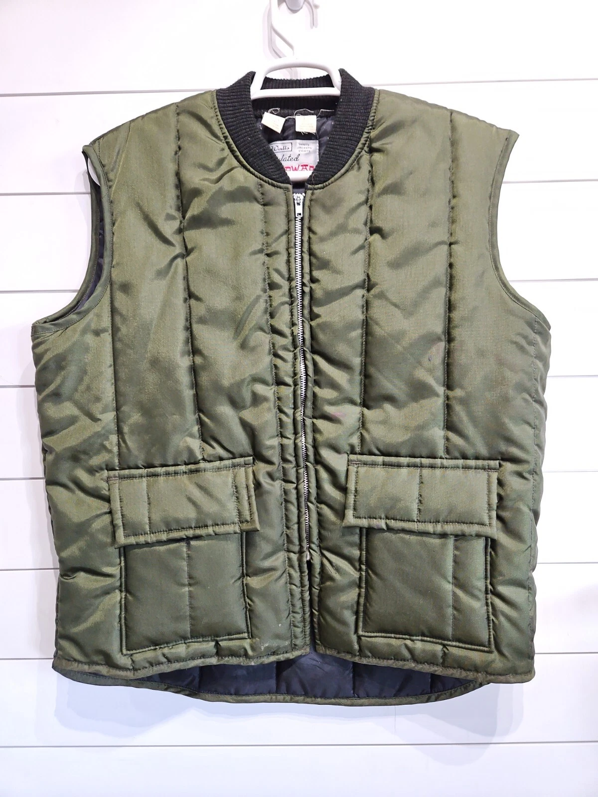 Vtg Walls Insulated Blizzard Pruf Green Zip Farm Puffer Puffy Vest Mens Size XL