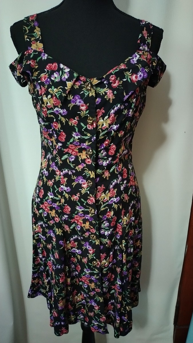 Paris Sport Club Black /Floral Button Up Women's Dress Size 7