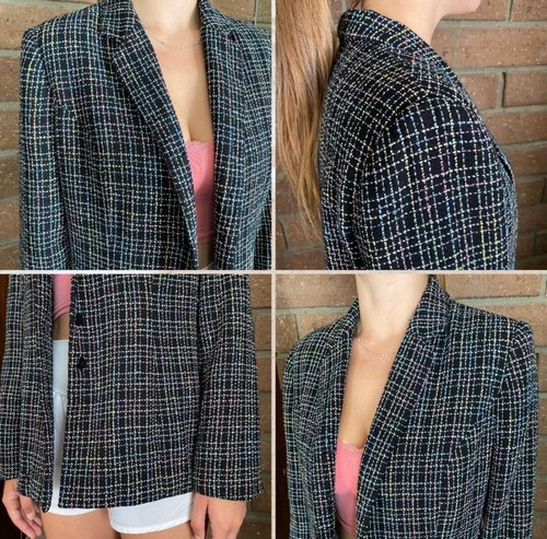 80s 90s Vintage Sag Harbor Blazer Black & White Multicolor Blazer Jacket Size 12 - Picture 7 of 10