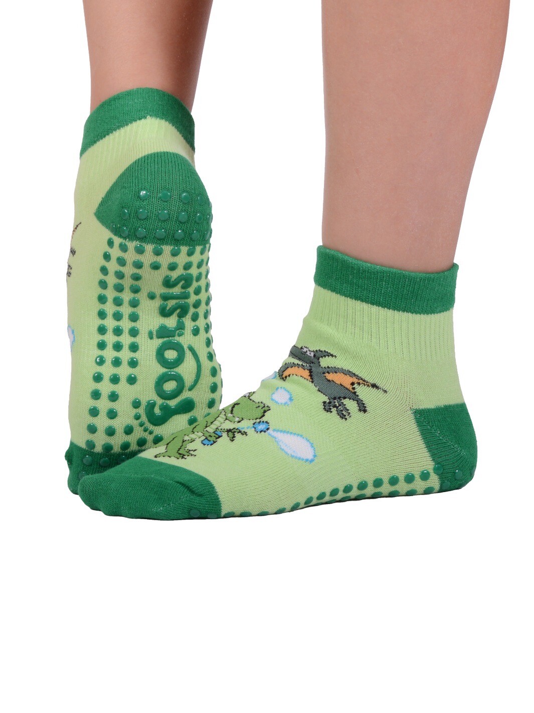 Footsis Non Slip Grip Socks for Yoga, Pilates, Barre, Home - Style “Dino”.