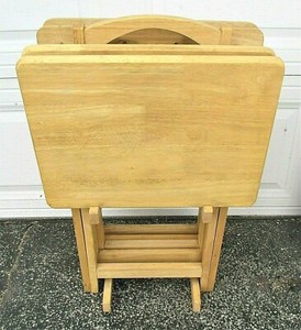 5-Piece TV Tray Table Set Natural Wood LOCAL PICKUP IN CHICAGO AREA