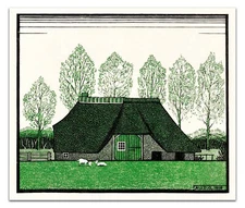 FARMHOUSE WITH THATCHED ROOF 1919 by Julie De Graag ART NOUVEAU 22X17" Art Print