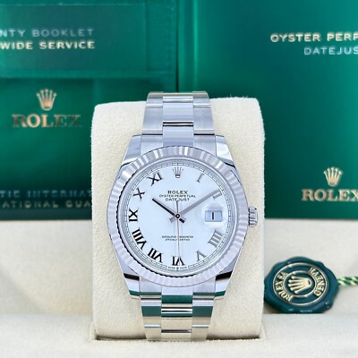 2025 Rolex Datejust 41, White Roman Oyster, Unworn Full Set, 126334-0023
