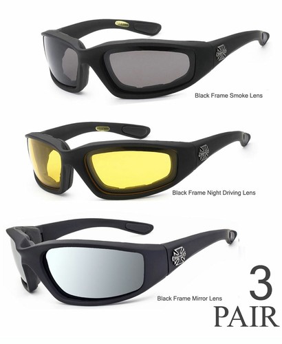 1 or 3 Pairs Choppers Padded Foam Wind Resistant Sunglasses Motorcycle Glasses - 第 14/32 張圖片