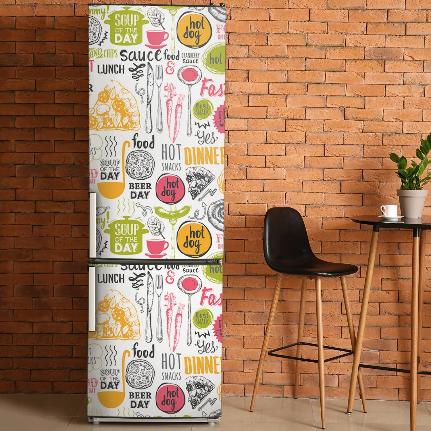 Kühlschrank Tür Dekoration Aufkleber Klebefolie Fast Food Symbole