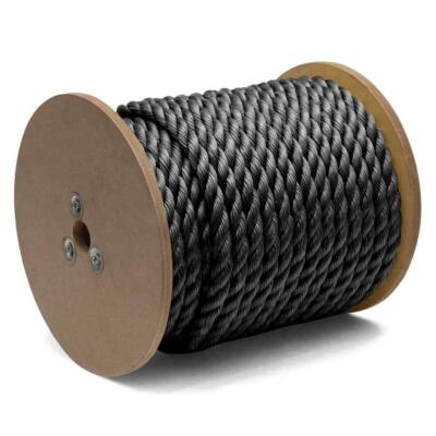 3/4'' x 150 ft. Black Polypropylene Twisted Rope - 1000 lb Capacity, UV Resistant