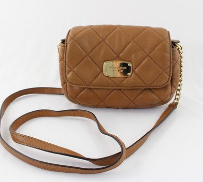 Bargain Michael Kors Luggage Brown Quilted Leather Small Cross Body Purse Handbag