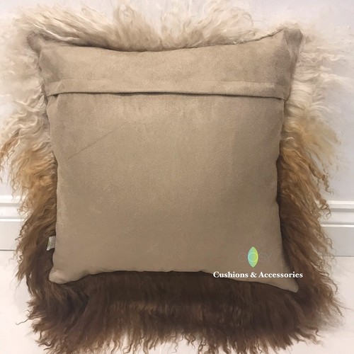 BLENDED BROWN 40 x 40CM GENUINE MONGOLIAN SHEEPSKIN LAMB WOOL FUR CUSHION COVER - Picture 4 of 5