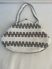 Vintage Belgium White Beaded Clutch / Micro Bead Evening Bag / Made in Belgium