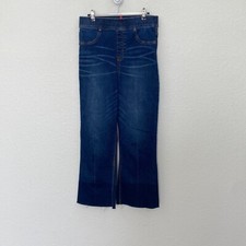 Spanx Blue Distressed Denim Frayed Hem Pull On Jeans Pants Womens size Medium