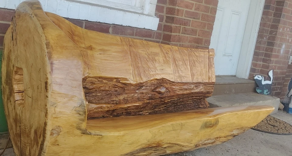 Hand Carved Rustic Solid Wood Bench. Southern Pine. 5 Ft 6 In By  33.5” 14.5 Sit - Image 2 of 4