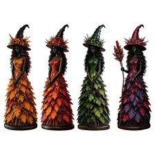 Magical Autumn Witch Statue Resin Seasonal Table Centerpiece with Leaves Gown