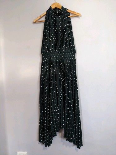 Witchery Sz 10 Green Polkadot Pleated Dress AS NEW - Picture 2 of 7
