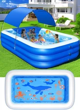 Inflatable Pool with Canopy,Upgraded Inflatable Swimming Pool for Kids,Adult, 