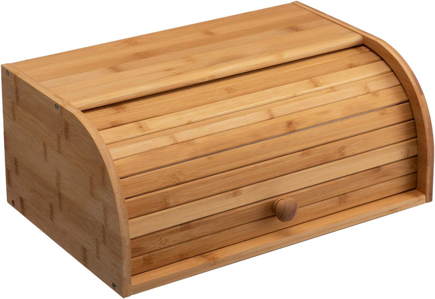 Wooden Bread Bin Natural Bamboo Bread Bins for Kitchen Roll Top | Bread Storage