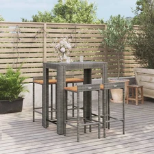 Garden Bar Set Grey PE rattan, powder-coated steel, solid acacia wood