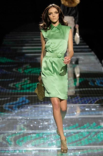 Versace — Versace SS 2008 Runway Green Silk Belted Dress Size XS-S