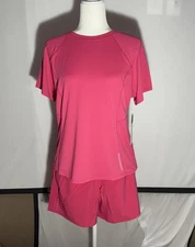 Layer 8 Quick Dry Lined Shorts & Shirt Top Activewear Set Pink Size Large NWT