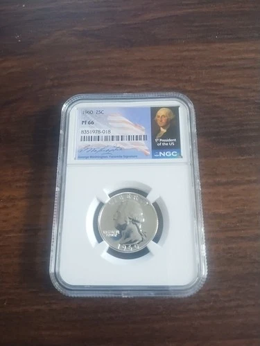 1960 Washington Quarter 25c Coin, NGC PF66, 90% Silver
