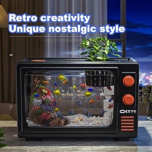 TV Design Fish Tank Kit 3.5 Gallon Aquarium Desktop Fish Tank w/ LED Pump Filter