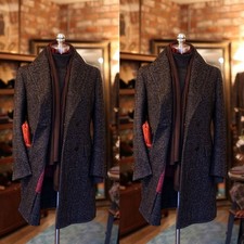 Herringbone Men's Overcoats Tweed Formal Casual Outdoor Winter Warm Long Coats