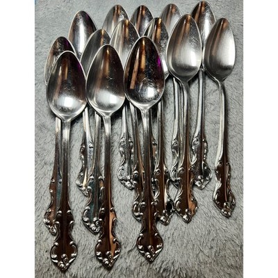 Eldan Japan Stainless Rococo Spoons Set of 14 Ornate Scroll Vintage Flatware