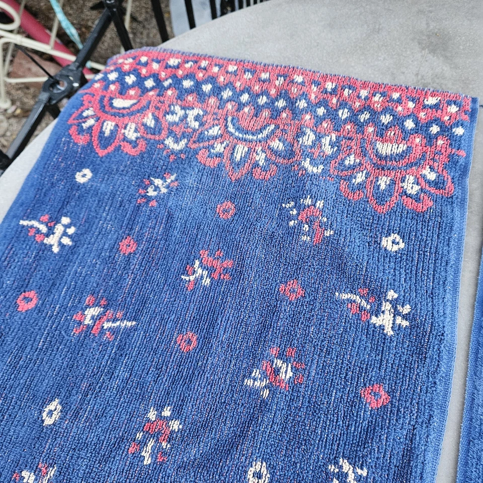 Lote Juego 2 Toallas de Mano Polo Ralph Lauren 16" x 29" Rojo Azul Estampado Grueso Algodón Años 90 Foto 2 de 4