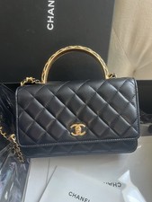 Chanel Wallet On Chain WOC Lambskin Quilted Top Handle Flap Crossbody Bag Black