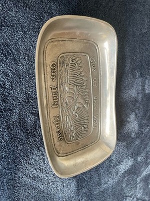 Vintage 1970s Pewter Bread Tray, ''Give Us This Day Our Daily Bread 