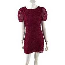 Lulus Womens Always for You Mini Dress Size Small Puff Shoulder Lace Wine Red