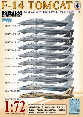 DXM 1/72 F-14 TOMCAT USN VF-2/VF-31/VF-41/VF-84/VF-101/VX-30/TFB8 DECAL 21-7153