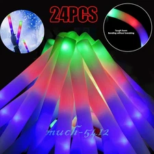 24 Light Up Foam Sticks Wand Wave Party Tubes DJ Flashing Glow Colorful Sticks