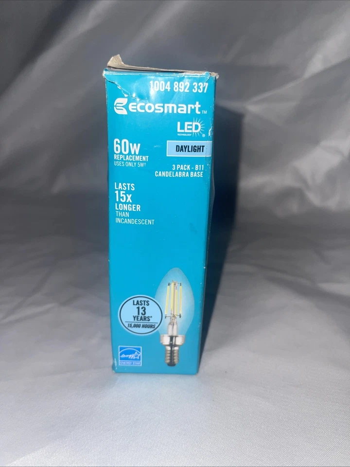 3pk Ecosmart 60W LED Light Bulb B11 Dimmable Candelabra Clear Glass Daylight E12 - Image 3 of 4