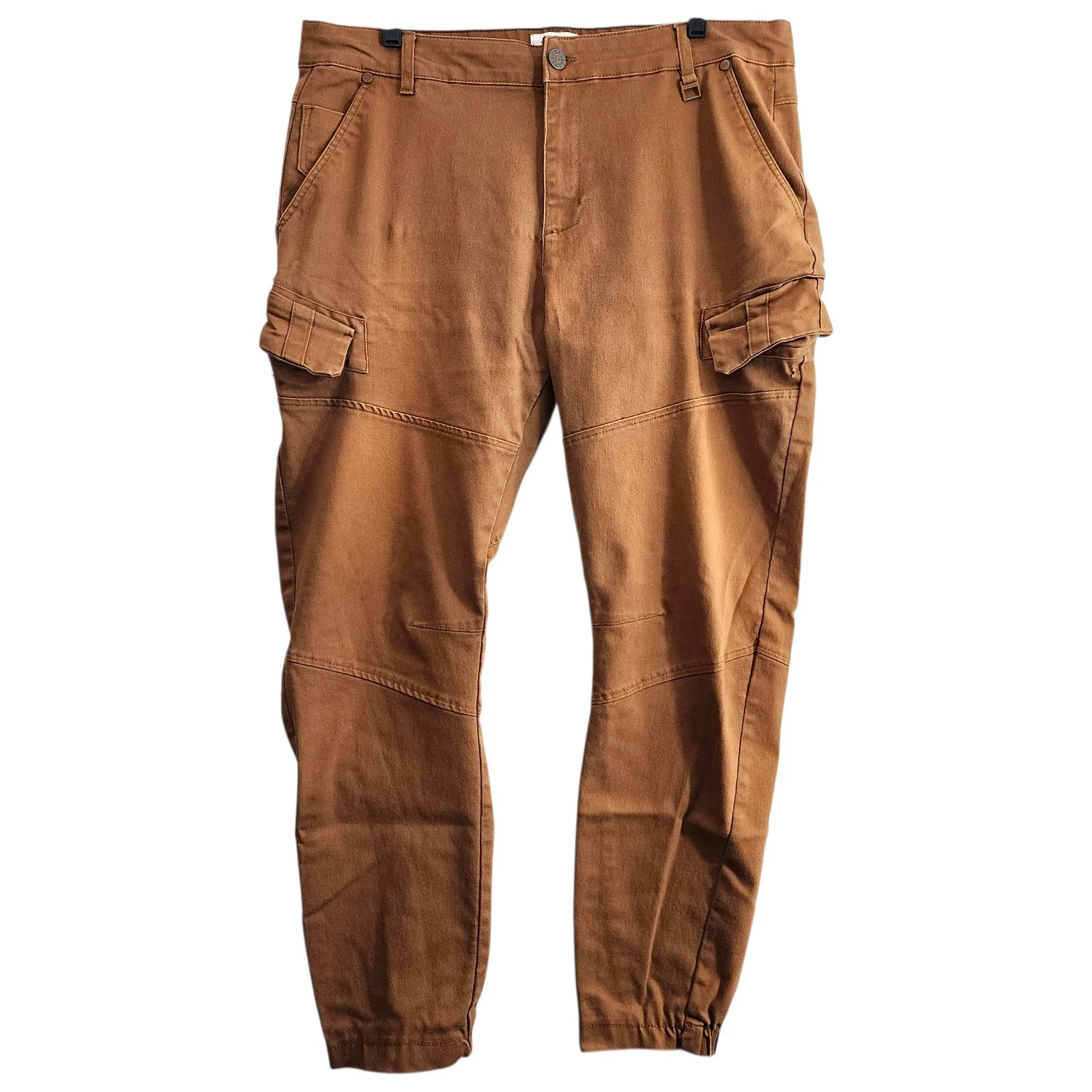 TWICE Pants Mens 38 Brown Tapered SLIM FIT Cargo Pockets Ankle Joggers Outdoor
