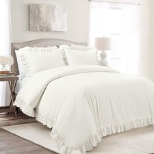 Lush Decor Reyna Ruffle Cotton Duvet Cover Set 3 Piece Full/Queen, White