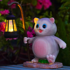 Solar Garden Outdoor Statues Cat with LED Solar Lantern Figurine for Lawn,Patio,