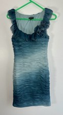 Adrianna Papell Women's Ombre Teal Sleeveless Dress Ruched Sides Size 10