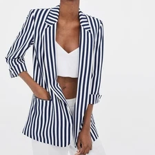 ZARA Striped Blazer Jacket Coat Lined 3/4 Sleeve Womens Size XS NWT
