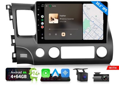 10.1'' Android 14 4+64 Car Stereo Apple CarPlay for Honda Civic Si 2010 Bluetooth