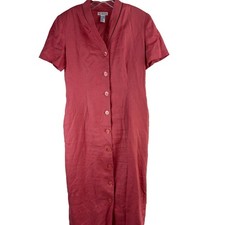 Talbots Vintage Size 6 Linen Maxi Shift Dress Button Front Cottagecore Coral
