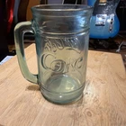 Vintage Coca Cola Embossed Green Clear Glass Stein Mug 16 oz with Handle