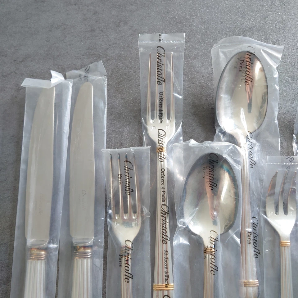 Christofle Aria Goldring Standard 12pcs Silverplate Gold Accents Brand New - Image 3 of 4