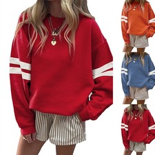 Women Casual Sweatshirt Color Block Long Sleeve Crewneck Tops Loose Fit Pullover