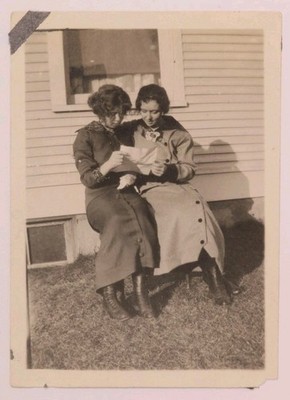 FOUND PHOTO Young Ladies Mollie & Hazel Read A Letter - Vtg Snapshot 1920's 