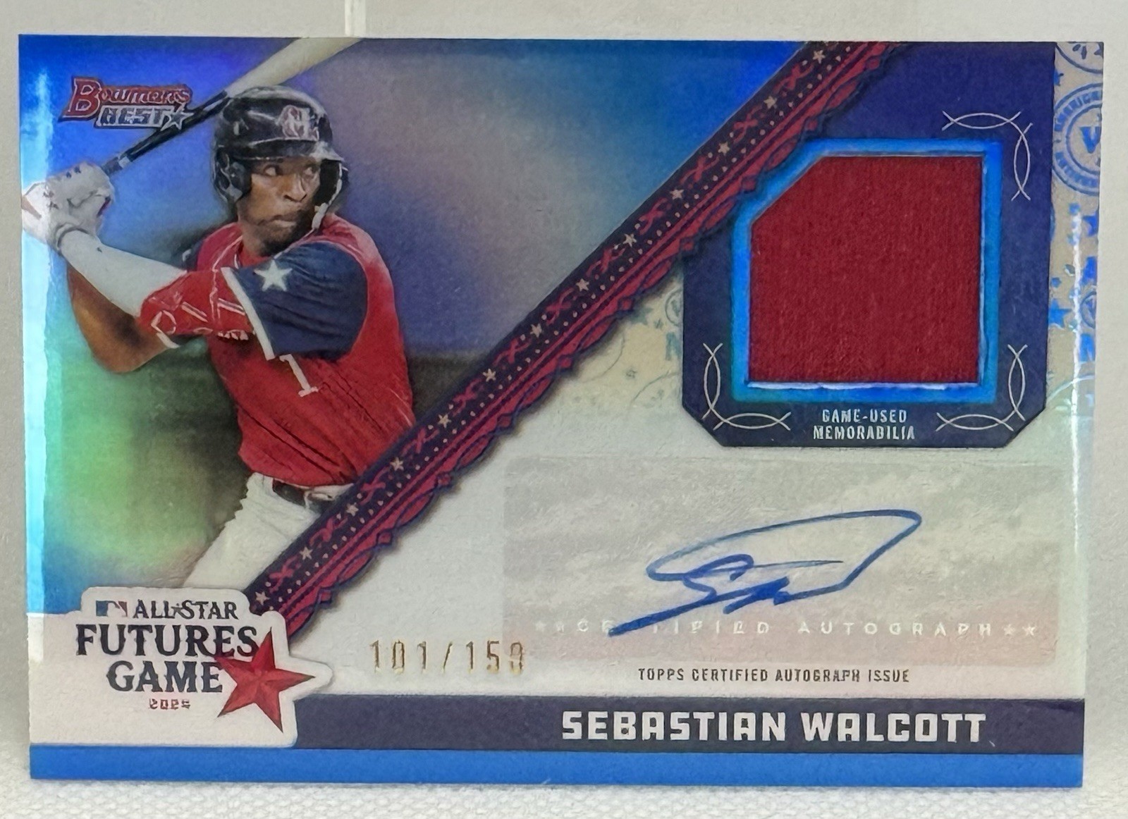 2024 Bowman's Best - 2024 MLB All-Futures Game Used Relic Auto 101/150 Rangers view 1