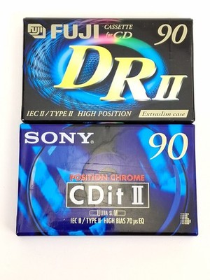 2x Sony/Fuji IEC II 90min slim-case NEU & OVP Audiokassette Tape RETRO VINTAGE