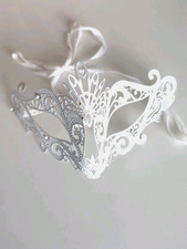 Laser Cut Venetian Masquerade Costume Mask White With Rhinestones